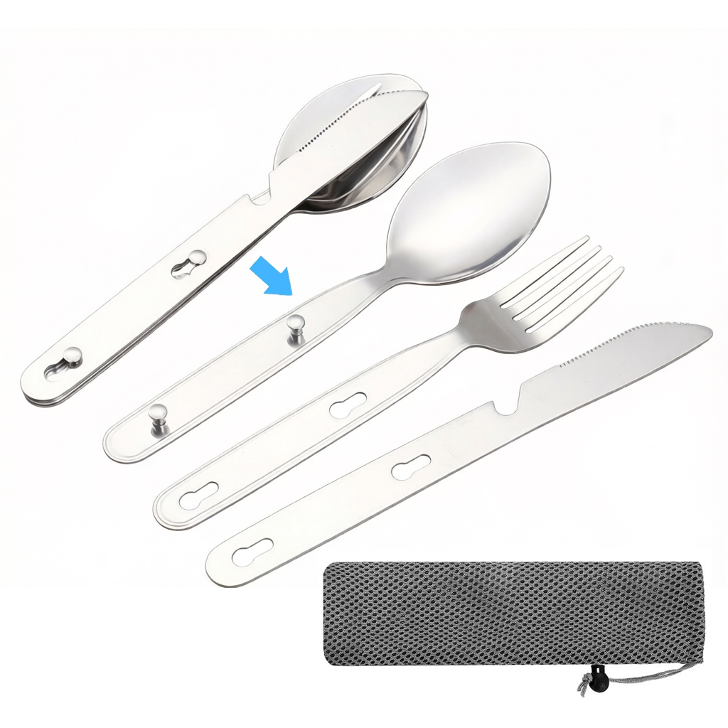 Edc Everyday Carry Knives - 3 ชิ้น/เซ็ตช้อนส้อมพับได้ 304 สแตนเลสสตีลแบบพกพาพร้อมกล่องเก็บสำหรับแคมป์กลางแจ้งปิกนิกท่องเที่ยว